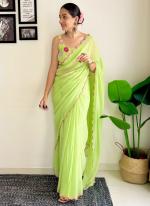 Georgette Mint Green Casual Wear Embroidery Work Saree